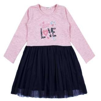 Детска рокля "Love" в розово и тъмносиньо 1