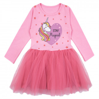 Детска рокля с еднорог в розово 1