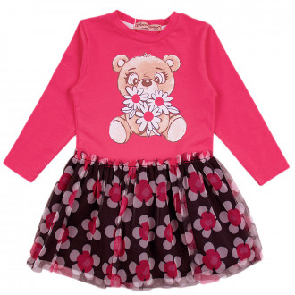 Детска рокля "Bear flowers" в цвят руж 1
