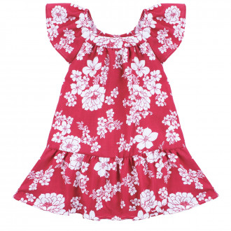 Детска рокля с флорален принт в червено