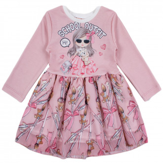 Детска рокля в розово с принтиран десен 1
