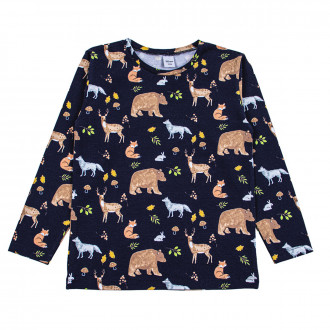 Детска памучна блуза "Forest animals" в тъмносиньо