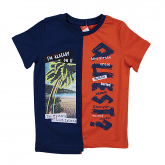 Детска памучна тениска в синьо и оранжево 1