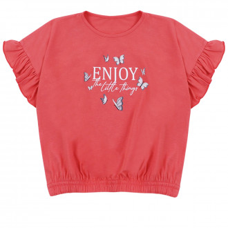 Леко скъсена тениска ''Enjoy'' в корал