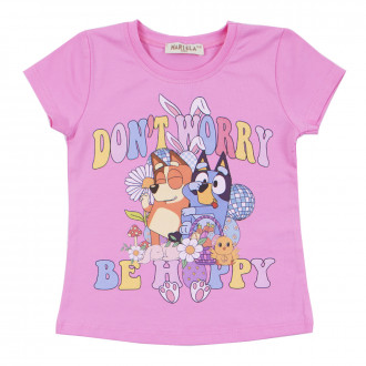 Детска тениска "Don't worry, be happy" в наситено розово 1