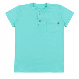 Детска тениска с джобче в карибско синьо