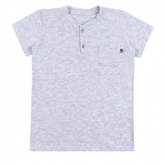 Детска тениска с джобче в сив меланж