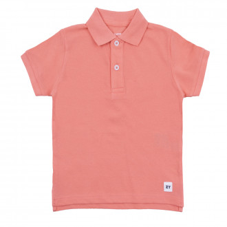 Детска тениска с якичка в цвят сьомга 1