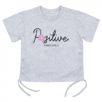 Детска тениска с връзки "Positive" в сив меланж 1