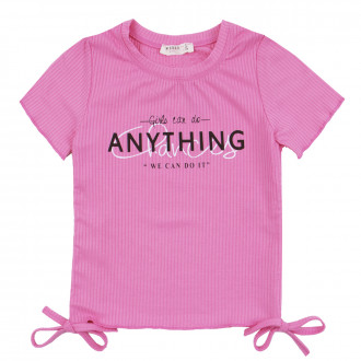 Детска тениска с връзки в розово 1
