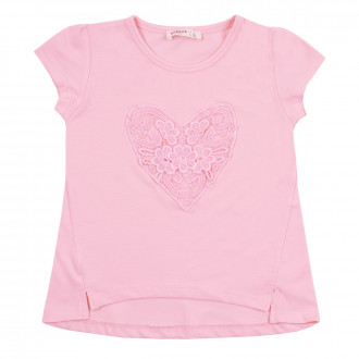 Детска тениска в розово с апликация на сърце 1