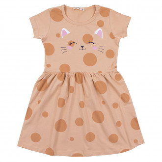 Детска трикотажна рокля "Cat" в цвят капучино 1