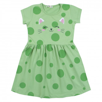 Детска трикотажна рокля "Cat" в зелено 1