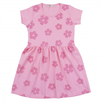 Детска трикотажна рокля с цветя в розово 1