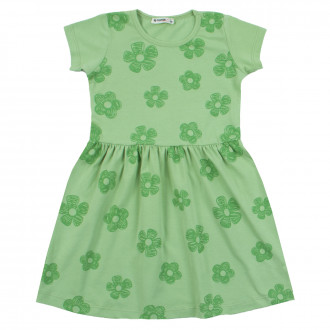 Детска трикотажна рокля с цветя в зелено 1