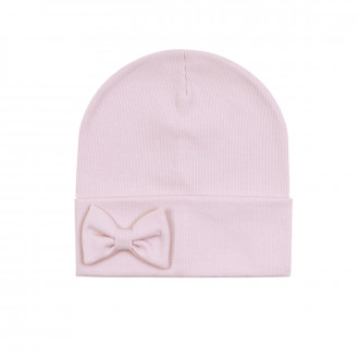Трикотажна шапка с панделка в пудра