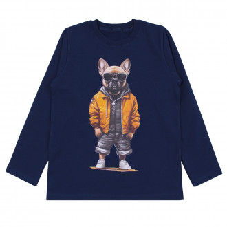 Детска ватирана блуза "Modern dog" в тъмносиньо 1
