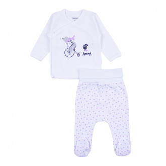Бебешки памучен комплект "Приказка" в бяло и лилаво 1