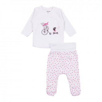 Бебешки памучен комплект "Приказка" в бяло и розово 1