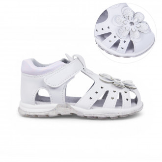 Анатомични детски сандали с цвете в бяло