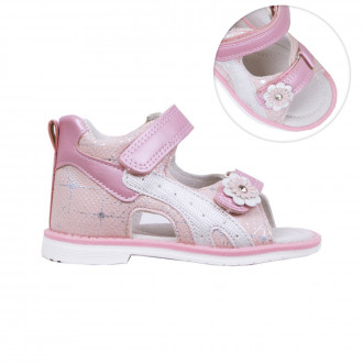 Детски анатомични сандали с цветенце в розово 1
