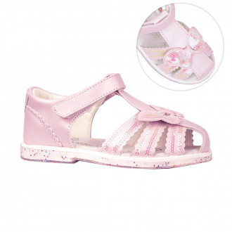 Детски анатомични сандали с пайети в розово 1