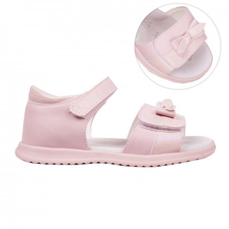 Детски анатомични сандали с панделка в розово 1