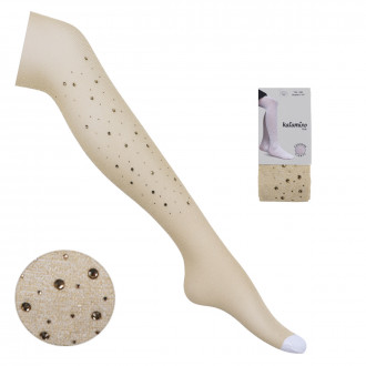 Детски чорапогащник 40 den с ламе и камъчета в бежово