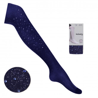 Детски чорапогащник 40 den с ламе и камъчета в тъмносиньо