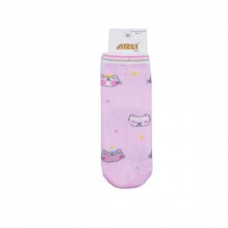 Детски къси чорапи с котенца в розово