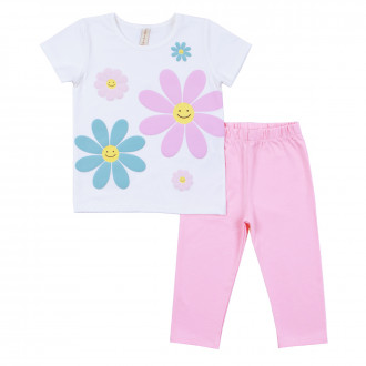Детски летен комплект с цветя в бяло и розово 1