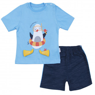 Детски летен комплект с пингвинче в синьо 1