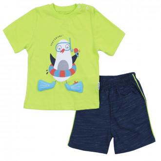 Детски летен комплект с пингвинче в зелено 1