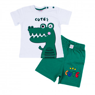 Детски летен комплект за момчета "Cute" в бяло и зелено 1