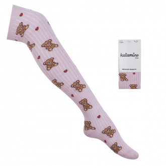 Детски памучен чорапогащник "Мече" в опушено розово