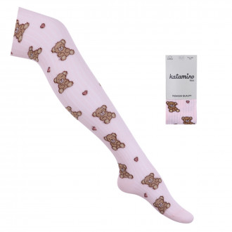 Детски памучен чорапогащник "Мече" в розово