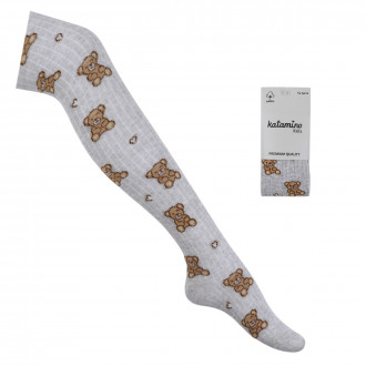 Детски памучен чорапогащник "Мече" в сив меланж