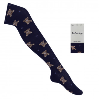 Детски памучен чорапогащник "Мече" в тъмносиньо