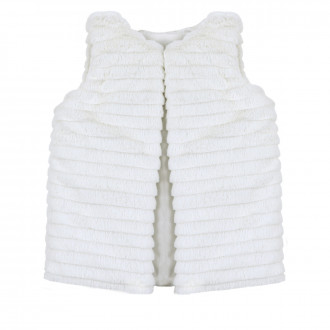 Детски пухен елек с релефни райета в екрю