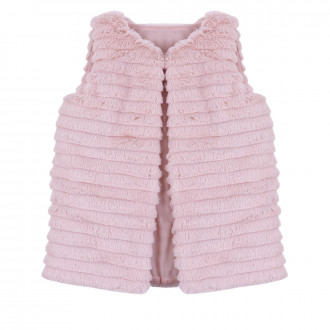 Детски пухен елек с релефни райета в опушено розово