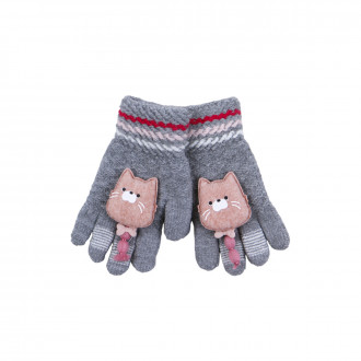 Детски ръкавици "Cat" в сив меланж
