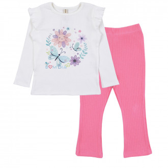 Детски рипсов комплект в екрю и розово