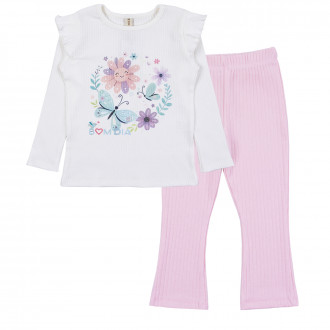 Детски рипсов комплект в екрю и светлорозово