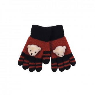 Детски ръкавици с 3D мече в цвят керемида