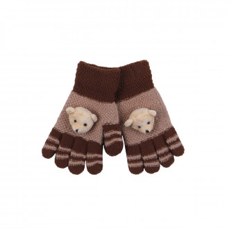Детски ръкавици с 3D мече в бежово и кафяво