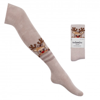 Коледен термо чорапогащник ''Еленче'' в бежово