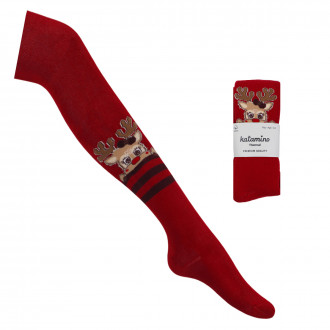 Коледен термо чорапогащник ''Еленче'' в червено