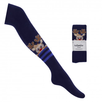 Коледен термо чорапогащник ''Еленче'' в тъмносиньо