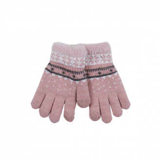 Детски термо ръкавици с шарка в опушено розово