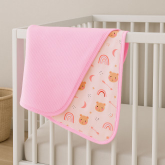 Двулицева памучна пелена с мечета в розово 80 х 80 см